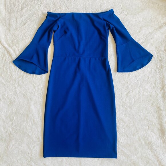 H&M Off-the-Shoulder Bell-Sleeved Midi Dress - Royal Blue - Picture 2 of 9